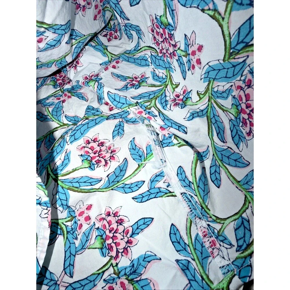 J. Crew Womens Top Blouse XXS Short Sleeve Floral Puff Sleeve Blue Pink